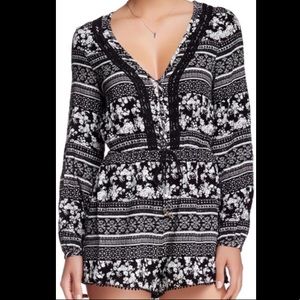 Black and White Floral Long Sleeve Romper